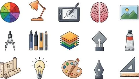 Creative Process Icons: Design, Art, and Innovation Elements Collection Stock Illustration