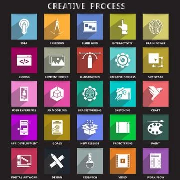 Creative process icons set Ilustración de archivo