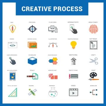 Creative process icons set vector 스톡 일러스트