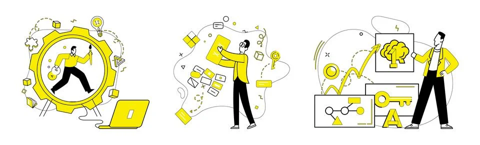 Creative process. Imagination propels creative method, crafting nonstandard Stock Illustration