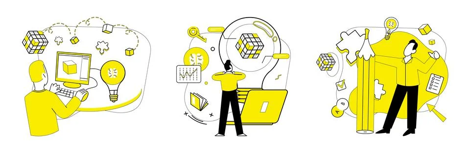 Creative process. Innovation is essence nonstandard, breathing life into Stock Illustration