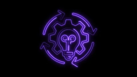 Creative process innovation idea generation concept neon light lamp gear an.. Stock Footage 309915745