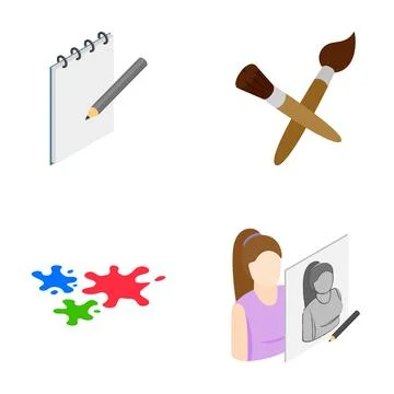 Creative process with isometric design art tools and supplies Illustrazione stock