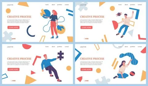 Creative process landing page. Business work brainstorm. Businessman finding Stock Illustration