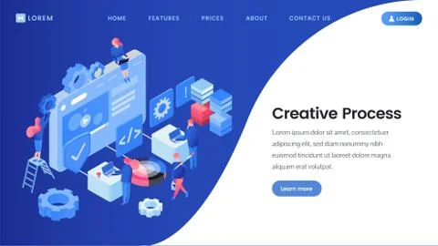 Creative process landing page isometric template Stock Illustration
