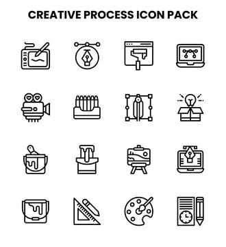 Creative Process Line Collection Icons Pack 스톡 일러스트