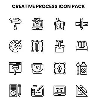 Creative Process Line Collection Icons Pack Stock Illustration