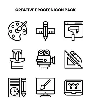 Creative Process Line Collection Icons Pack 스톡 일러스트