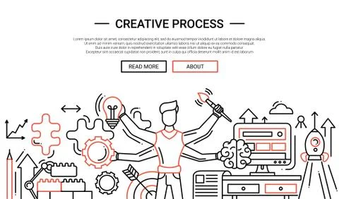 Creative Process - line design website banner temlate Stock Illustration