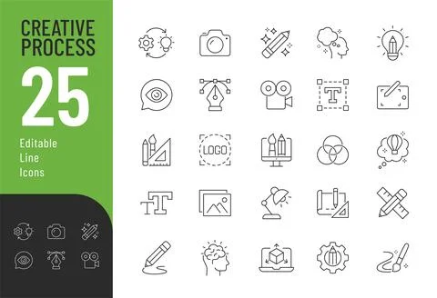 Creative Process Line Editable Icons set. Stock Illustration