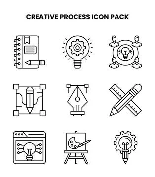 Creative Process Line UI Icons Pack 스톡 일러스트