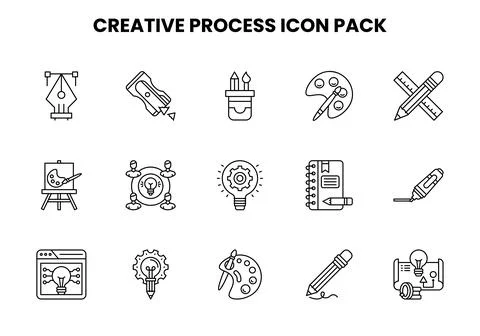 Creative Process Line Vector Icons Pack 스톡 일러스트