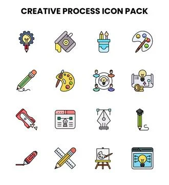Creative Process Lineal Color Bundle Icons Pack 스톡 일러스트