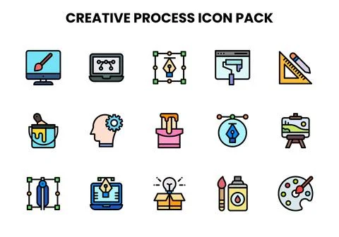 Creative Process Lineal Color Graphics Icons Pack 스톡 일러스트
