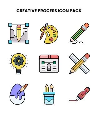 Creative Process Lineal Color Graphics Icons Pack Illustrazione stock