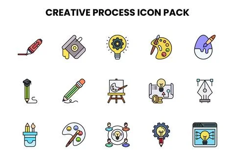 Creative Process Lineal Color Icons Pack Illustrazione stock