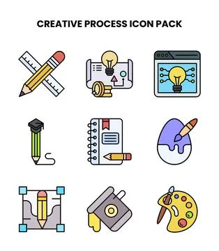 Creative Process Lineal Color Icons Pack Stock Illustration