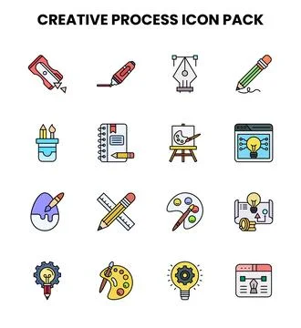 Creative Process Lineal Color Icons Pack Illustrazione stock