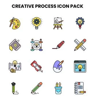 Creative Process Lineal Color Icons Pack Stock Illustration