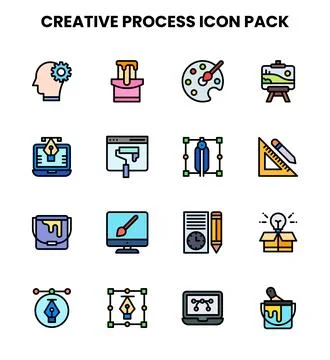 Creative Process Lineal Color Scalable Icons Pack Stockillustratie