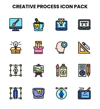 Creative Process Lineal Color Scalable Icons Pack Stockillustratie