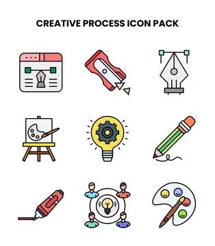 Creative Process Lineal Color UI Icons Pack 스톡 일러스트