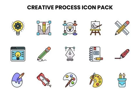 Creative Process Lineal Color UI Icons Pack Illustrazione stock