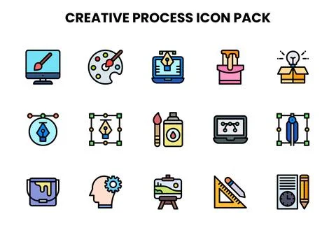 Creative Process Lineal Color UI Icons Pack Stock Illustration