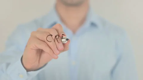 Creative Process, Man Writing on Transparent Screen Stock Footage 157320700