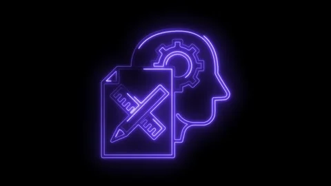 Creative process neon concept animation with pencil ruler document and huma.. Stock Footage 312320389