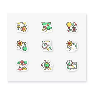 Creative process patch set. Vector emblems 스톡 일러스트