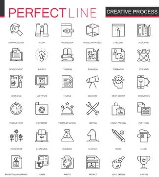 Creative process thin line web icons set. Outline icon design. Stock Illustration