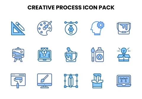 Creative Process Two Colour Design Icons Pack Illustration