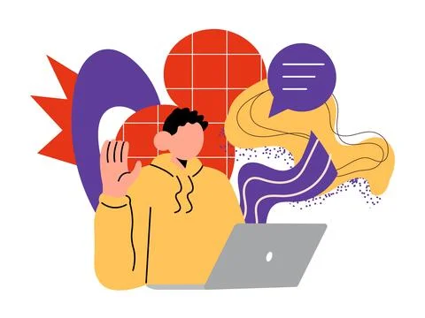 Creative profession. Man working on laptop. Freelance male character, abstr.. Stock Illustration