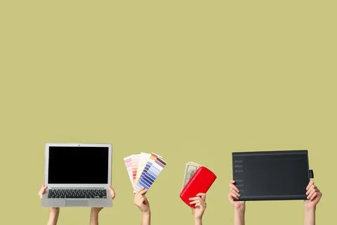 Creative professional tools for graphic design and digital art, laptop, color Stock Photos