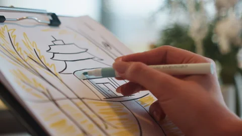 Creative professional working on architectural drawing process. Craftsman Stock Footage 333474195