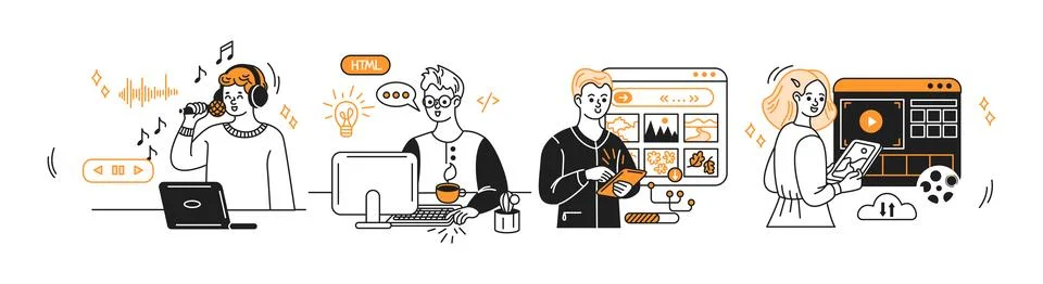 Creative Professionals in Modern Digital Workspace Illustrazione stock