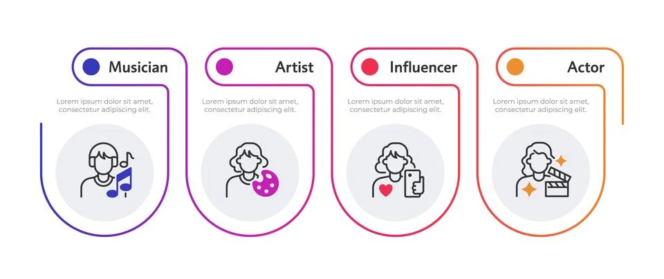 Creative professions infographic gradient line circles Illustrazione stock