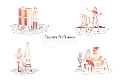 Creative professions - painter, designer, sculptor vector concept set Stock Illustration