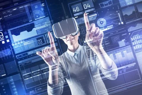 Creative programmer pointing to the screen while getting an idea Stock Photos