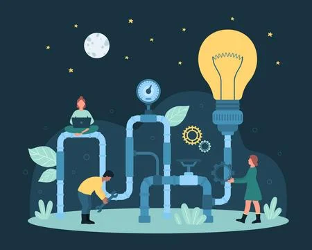 Creative project generation process, idea generator, control startup innovatio Stock Illustration