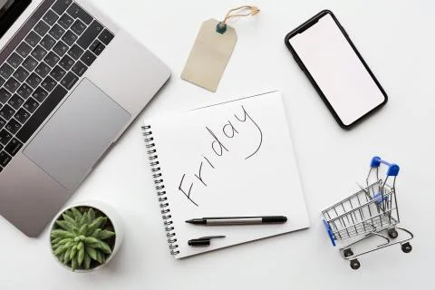 Creative promotion composition for Black friday sale on white background, nex Stock Photos