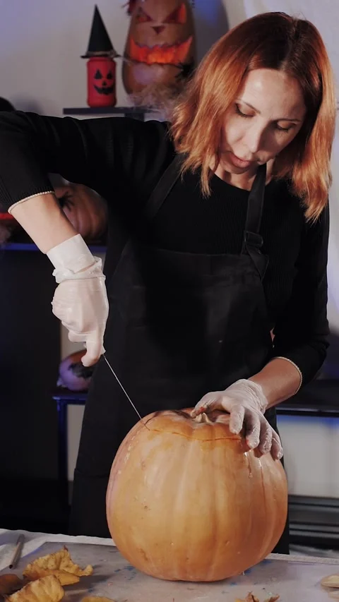 Creative Pumpkin Carving for Halloween Stock Footage 320886360