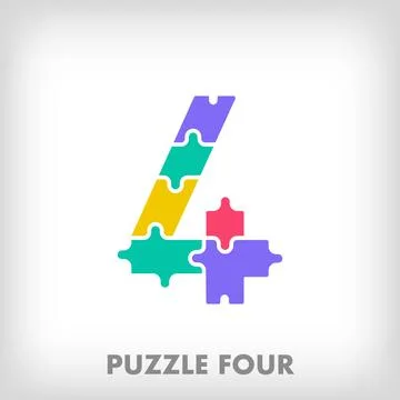Creative puzzle number 4 logo. Stock Illustration
