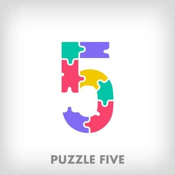 Creative puzzle number 5 logo. Stock Illustration
