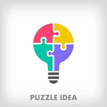 Creative puzzle pieces and light bulb logo. Stock Illustration