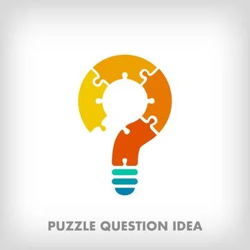 Creative puzzle pieces question mark and light bulb logo. Stock Illustration