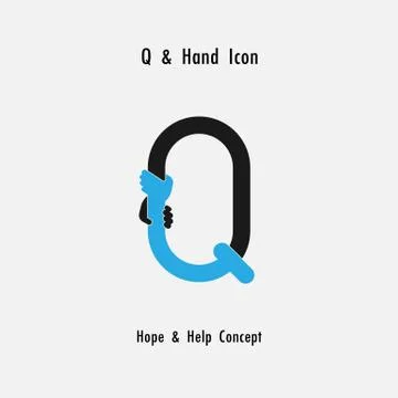Creative Q- alphabet icon abstract and hands icon design vector template.Busi Stock Illustration