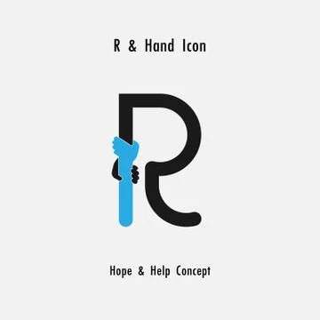 Creative R- alphabet icon abstract and hands icon design vector template.Busi Stock Illustration