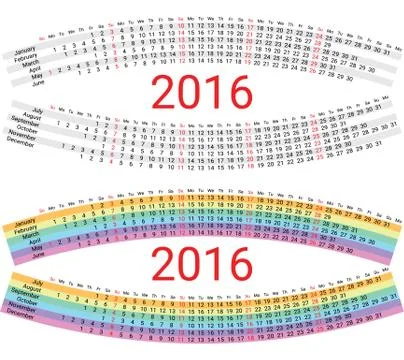 Creative Rainbow Calendar 2016 Stock Illustration